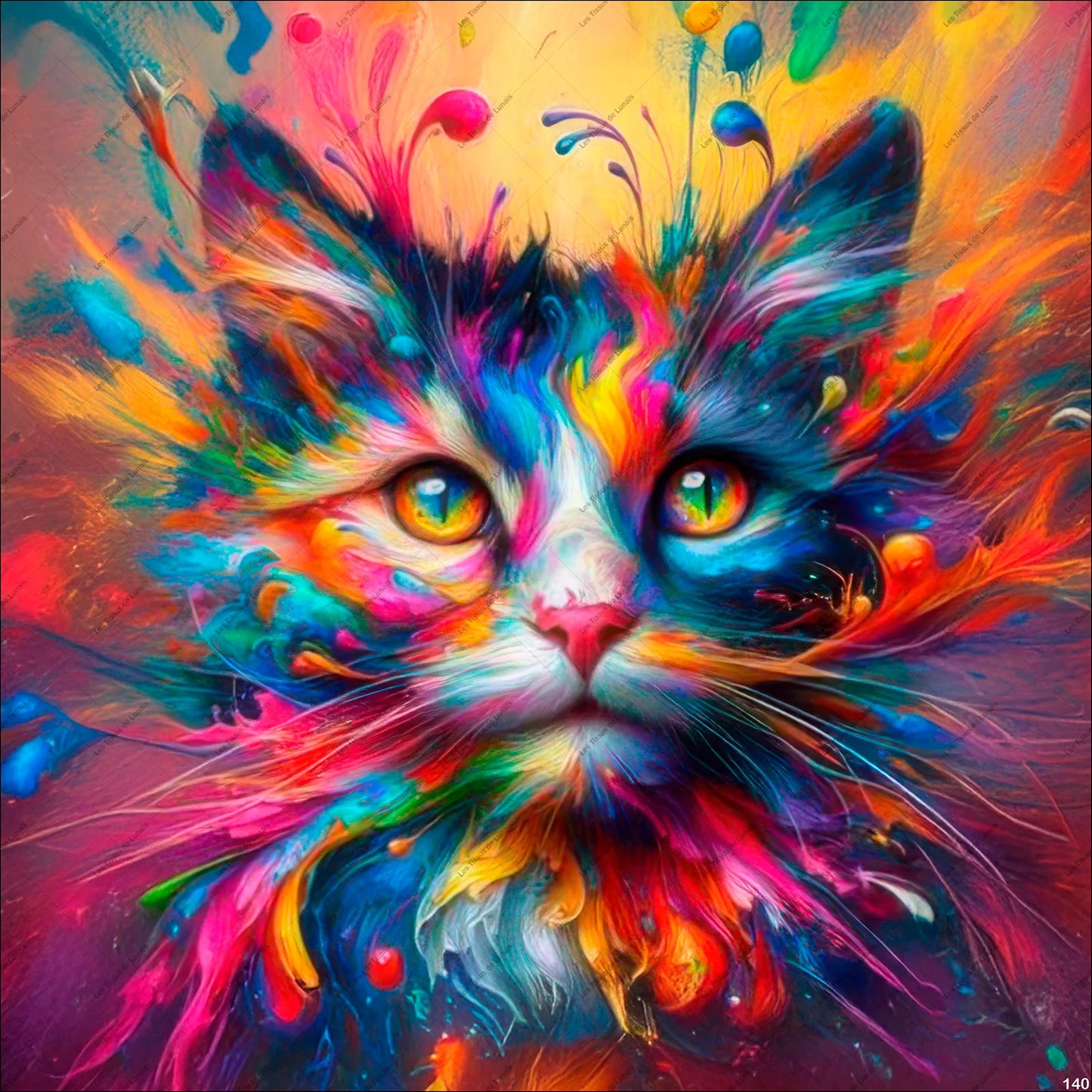PANNEAU 140 chat animal Vibrant, artistique, félin, explosif - 9 matières - 7 dimensions - au choix - Idéal pour vos Créations Couture !