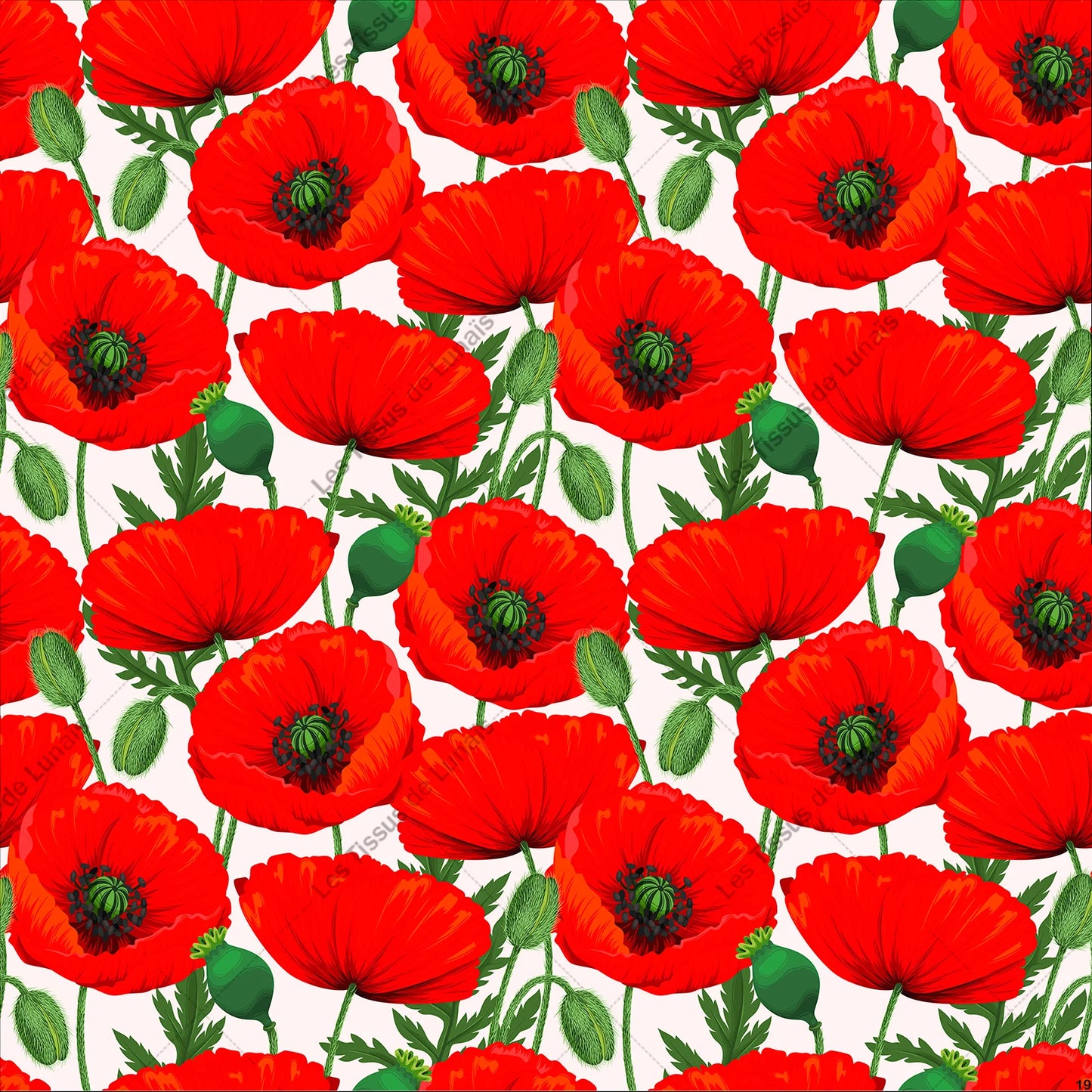 PANNEAU 19 fleurs coquelicot - 9 matières - 7 dimensions - au choix - Idéal pour vos Créations Couture !