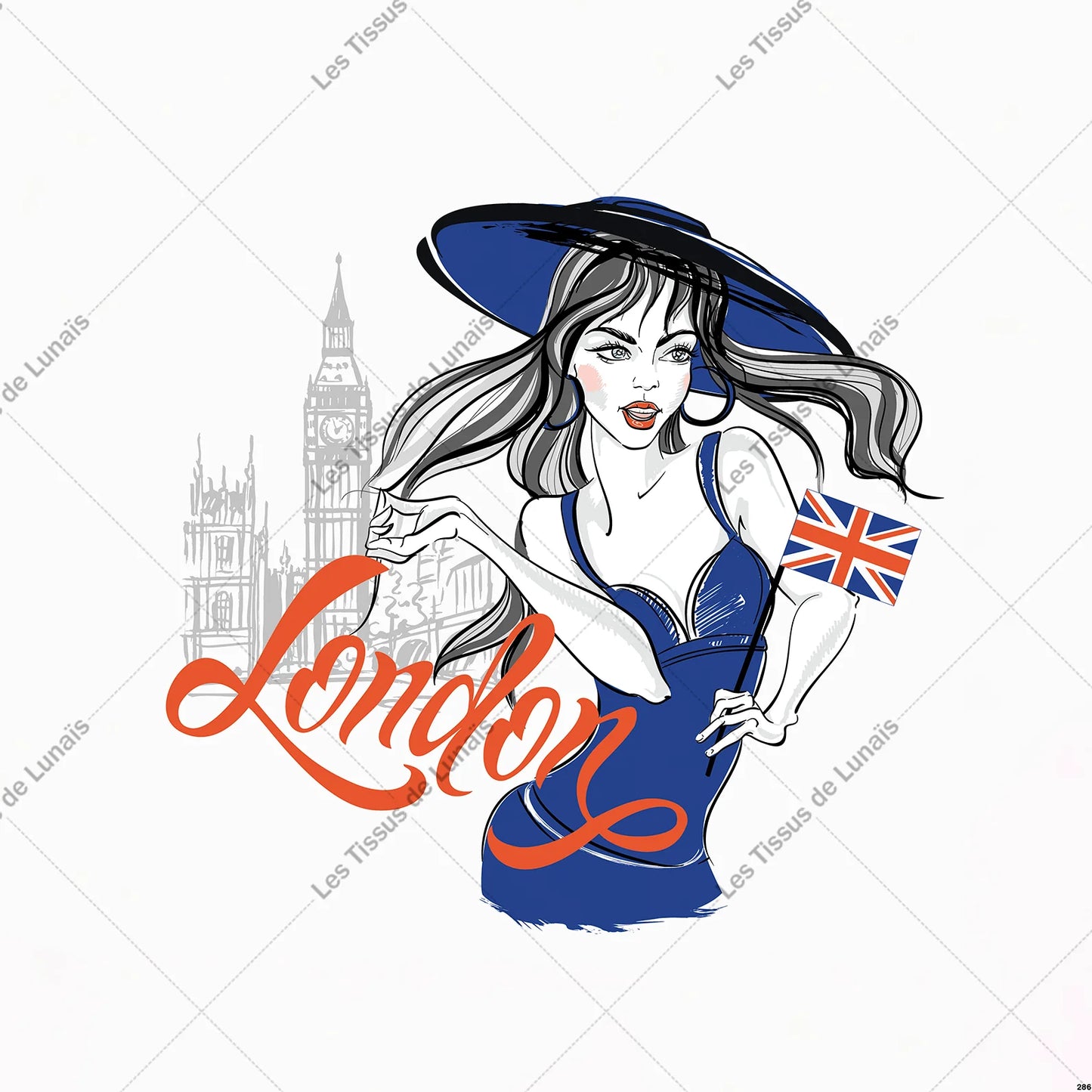 PANNEAU 286 mode femme girly Paris bleu - 9 matières - 7 dimensions - au choix - Idéal pour vos Créations Couture !