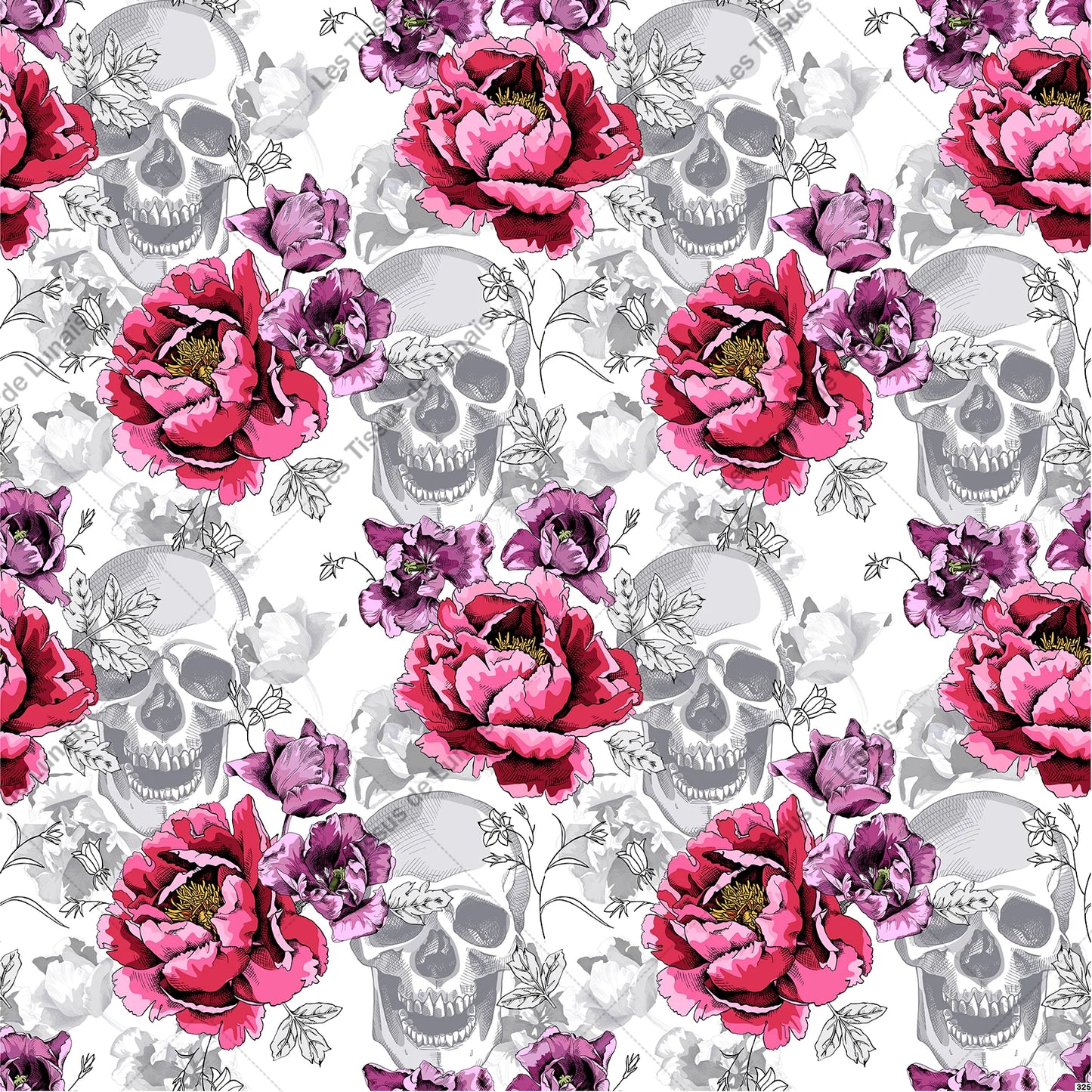 PANNEAU 325 crâne tête de mort fleur - 9 matières - 7 dimensions - au choix - Idéal pour vos Créations Couture !
