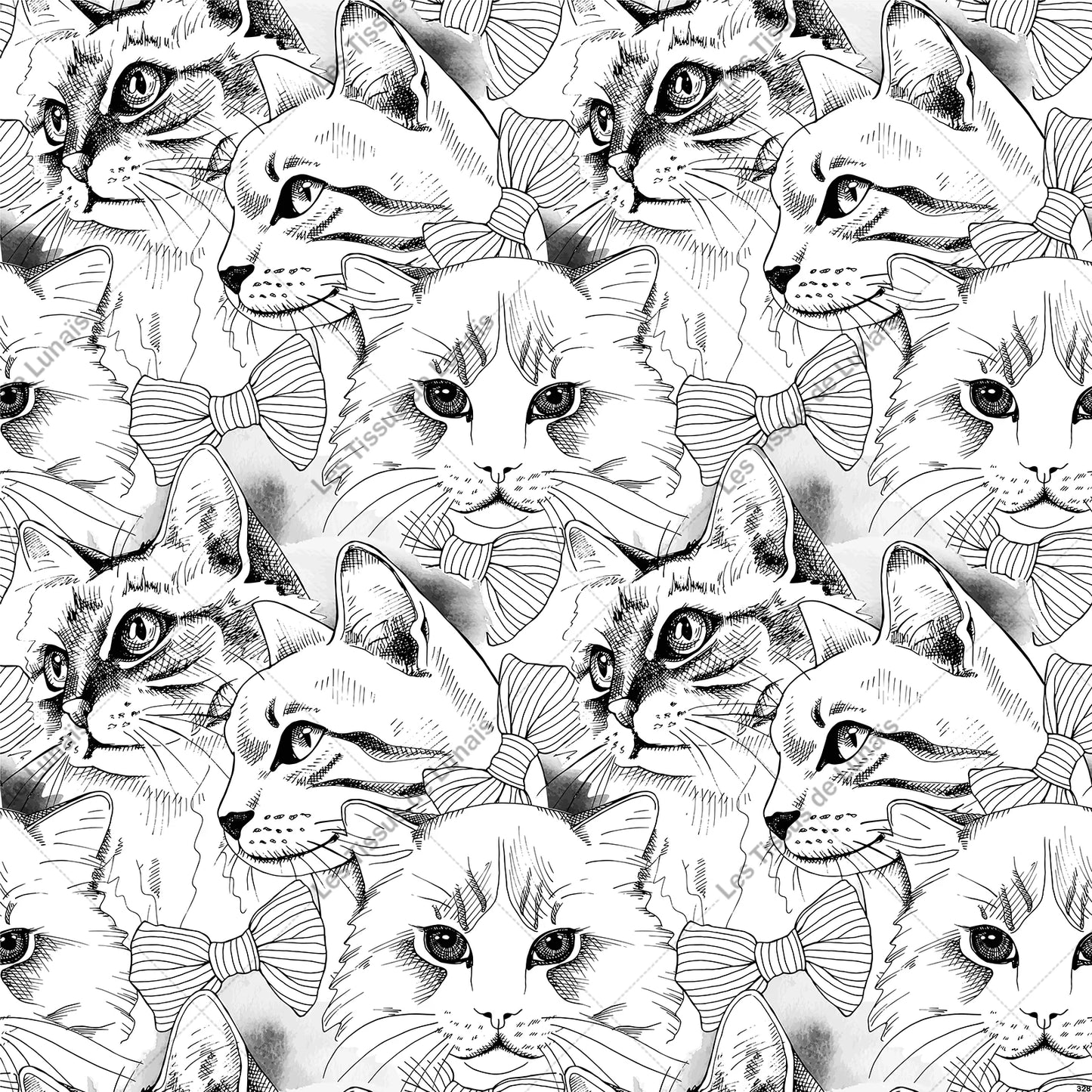 PANNEAU 328 animal chat noir et blanc - 9 matières - 7 dimensions - au choix - Idéal pour vos Créations Couture !