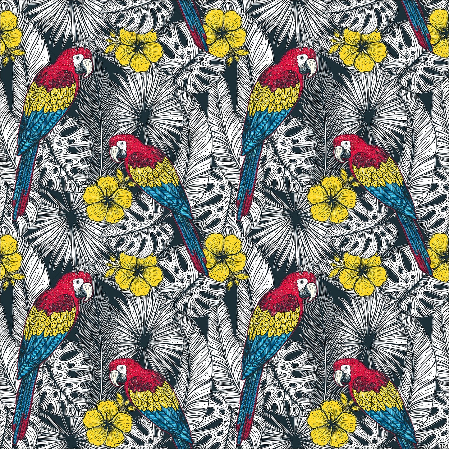 PANNEAU 361 perroquet fleur tropical exotique - 9 matières - 7 dimensions - au choix - Idéal pour vos Créations Couture !
