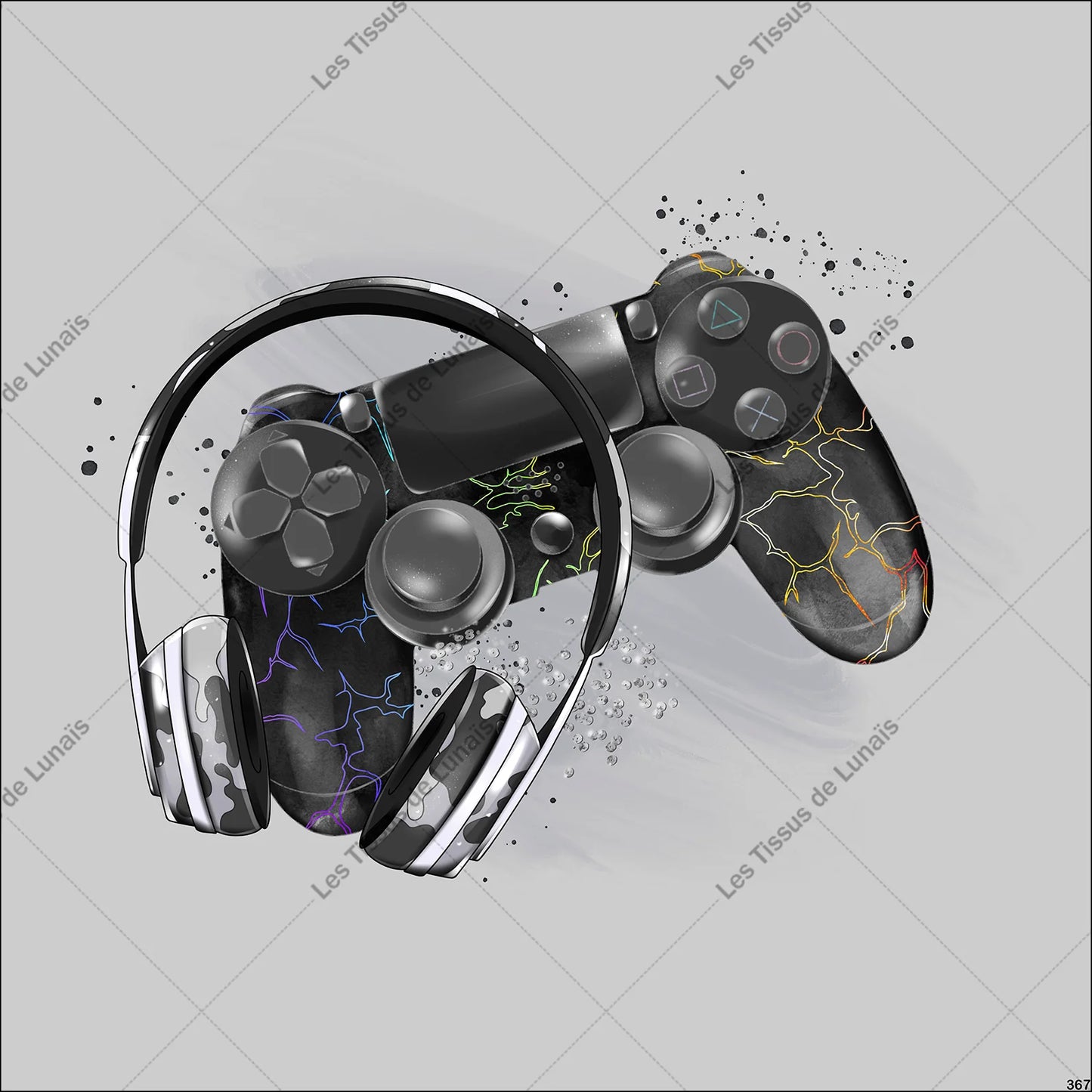 PANNEAU 367 jeux video manette casque - 9 matières - 7 dimensions - au choix - Idéal pour vos Créations Couture !
