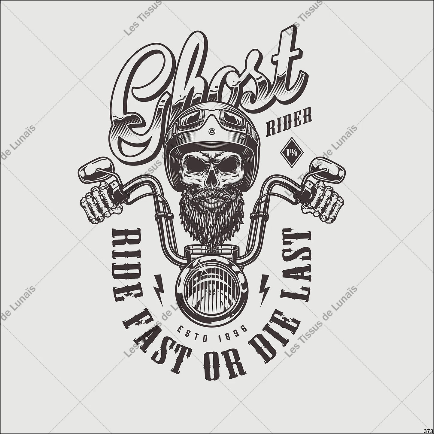 PANNEAU 373 homme moto motard tête de mort - 9 matières - 7 dimensions - au choix - Idéal pour vos Créations Couture !