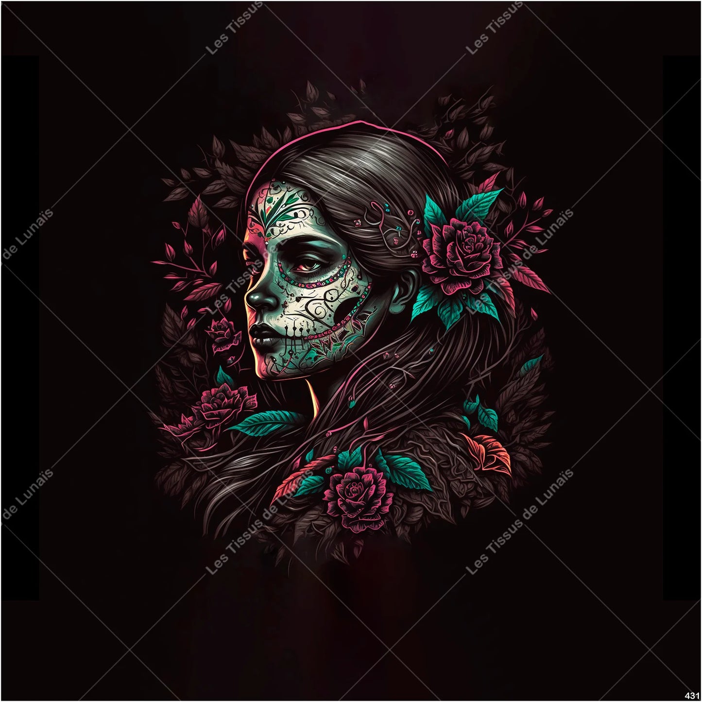 PANNEAU 431 femme mode girly maquillage tête de mort calavera - 9 matières - 7 dimensions - au choix - Idéal pour vos Créations Couture !