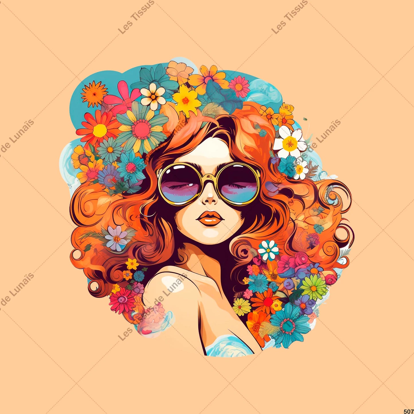 PANNEAU 507 femme glamour fleur retro chic - 9 matières - 7 dimensions - au choix - Idéal pour vos Créations Couture !