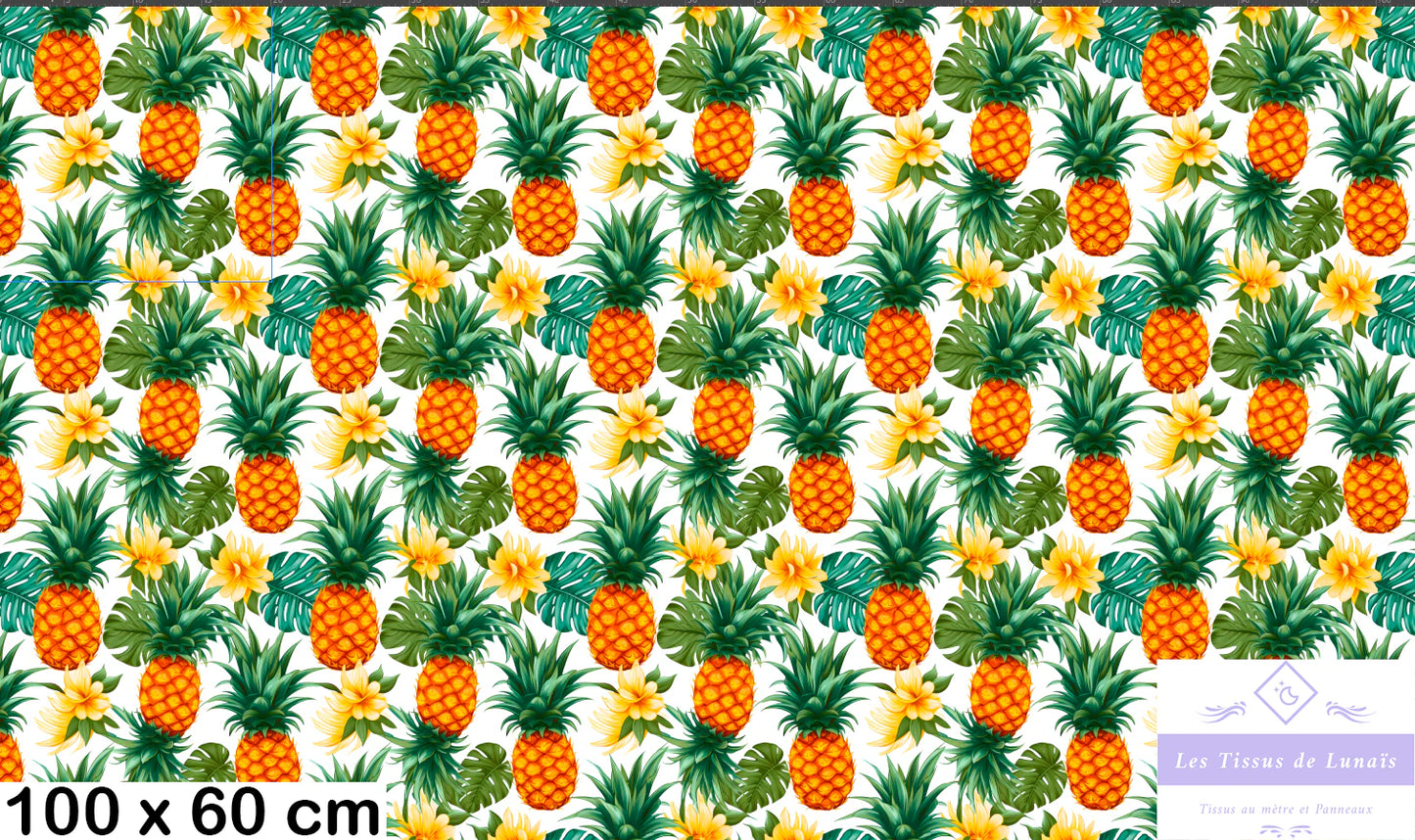 Tissu au mètre ananas 16 - Disponible en 9 matières - Vendu par multiple de 50 cm