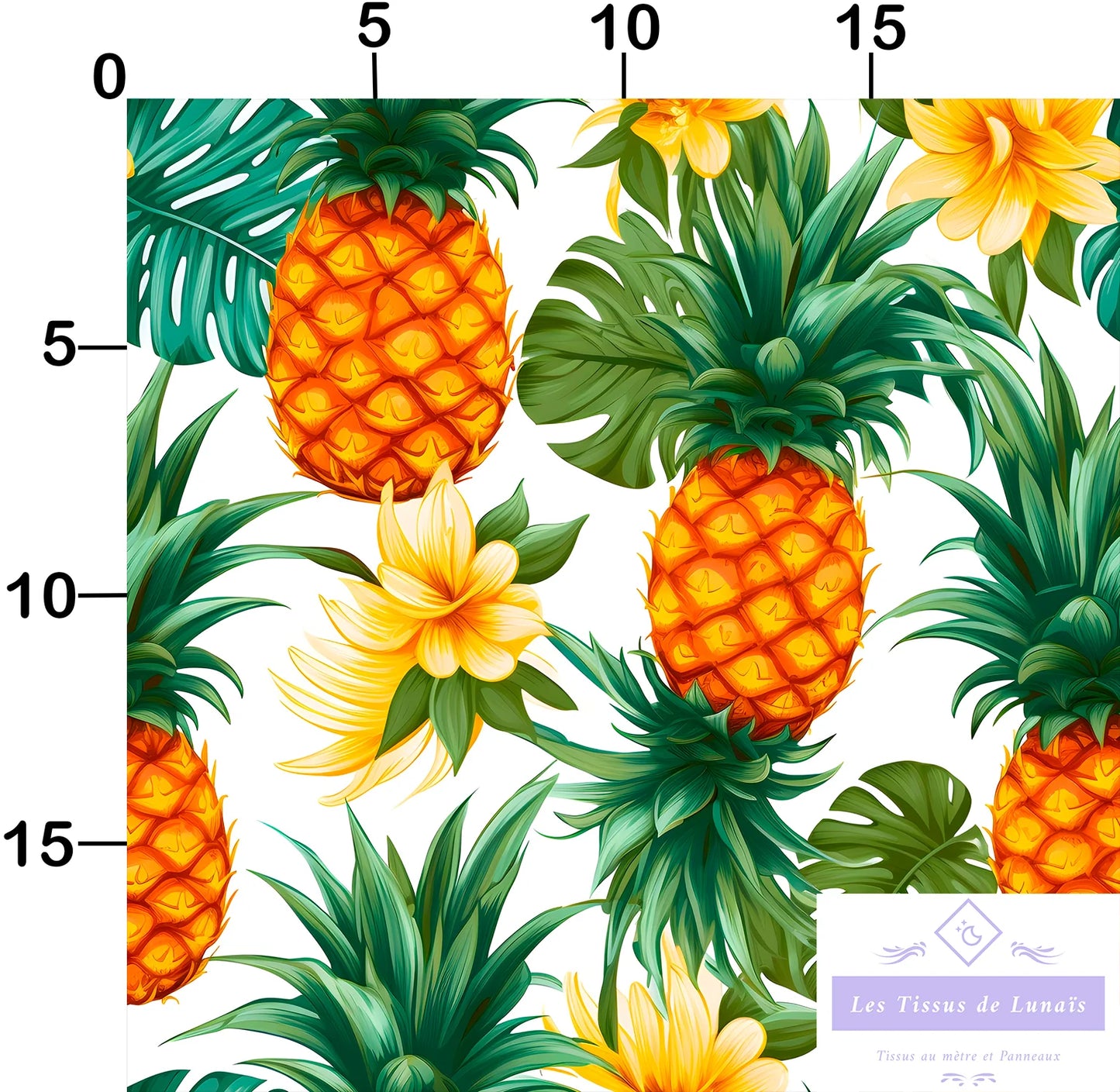Tissu au mètre ananas 16 - Disponible en 9 matières - Vendu par multiple de 50 cm