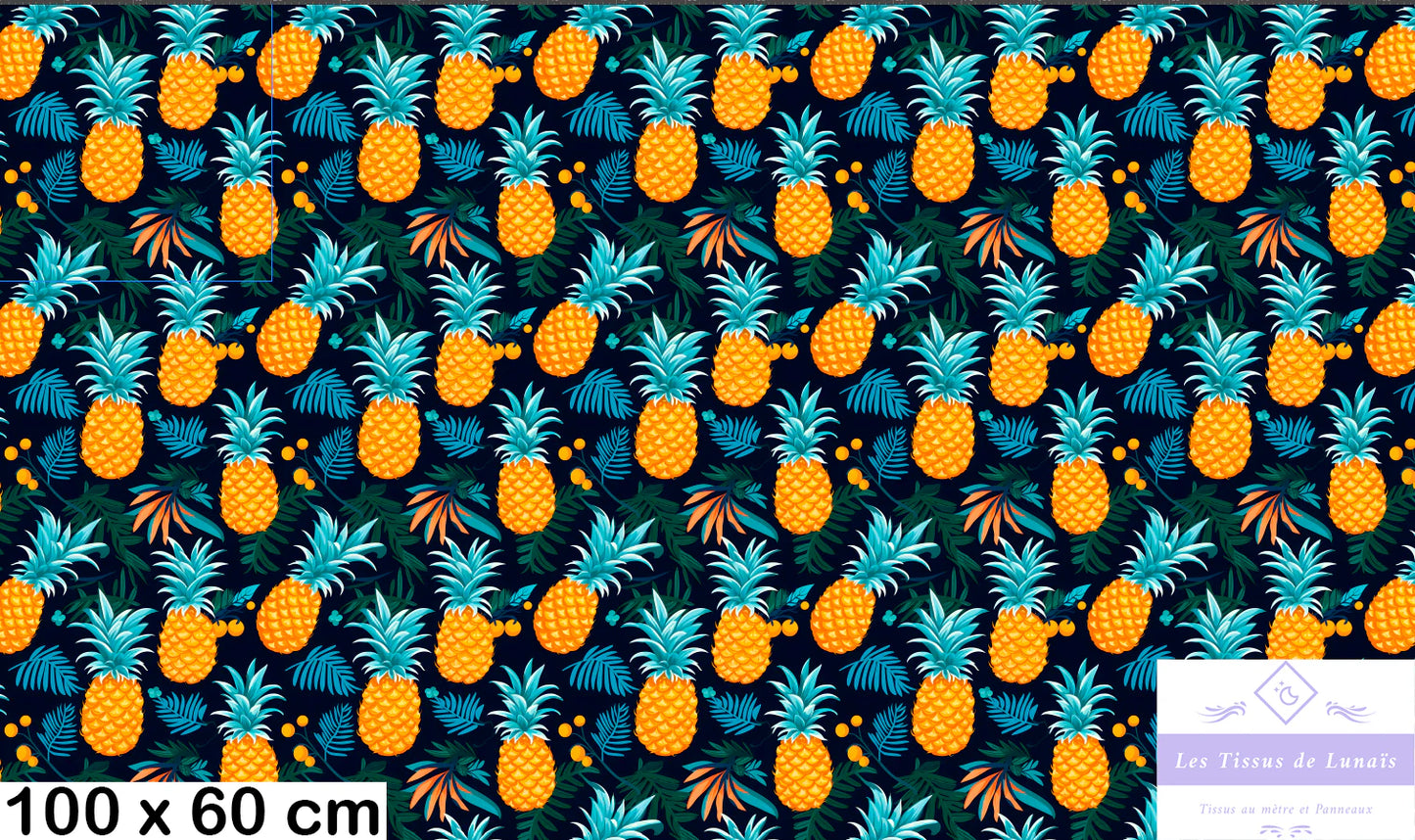 Tissu au mètre ananas 17 - Disponible en 9 matières - Vendu par multiple de 50 cm