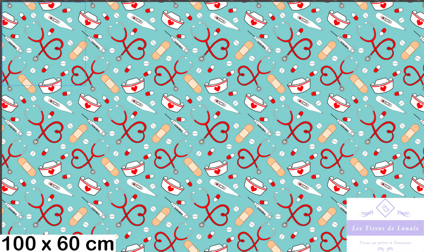 Tissu au mètre 183 métier passion medical - Disponible en 9 matières - Vendu par multiple de 50 cm