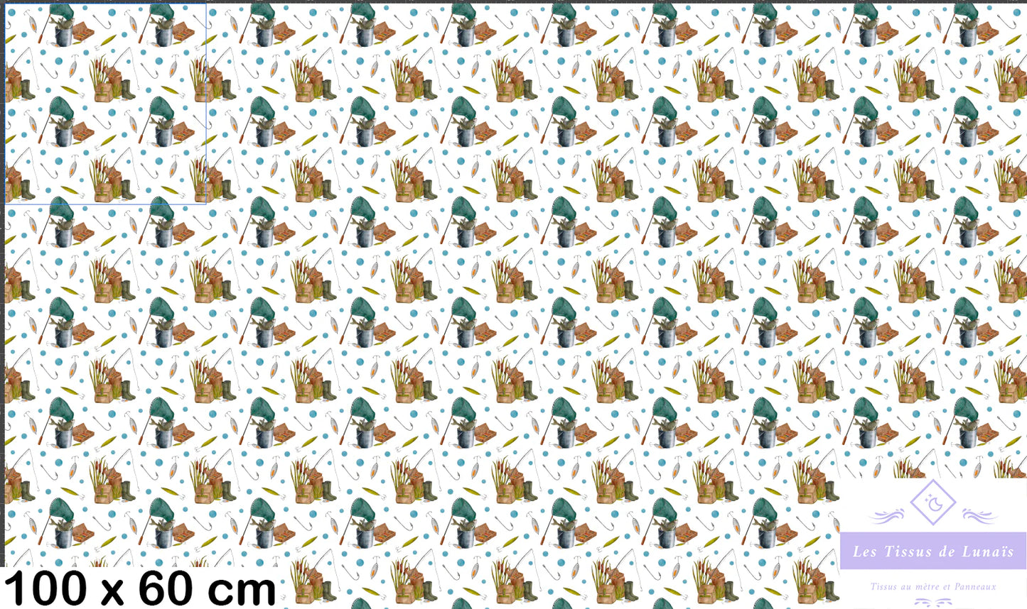Tissu au mètre 186 métier passion pêche - Disponible en 9 matières - Vendu par multiple de 50 cm
