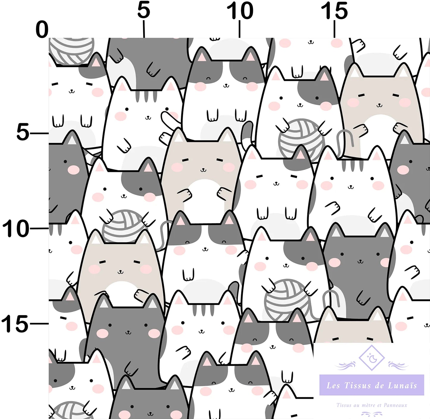 Tissu au mètre 19 chat- Disponible en 9 matières - Vendu par multiple de 50 cm