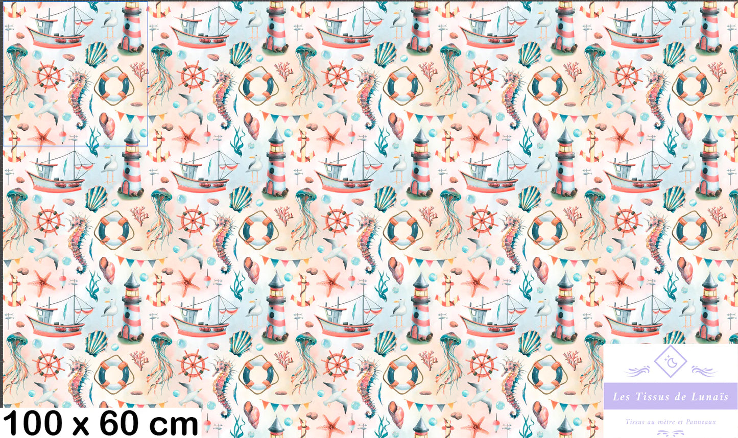 Tissu au mètre 330 marin mer océan - Disponible en 9 matières - Vendu par multiple de 50 cm