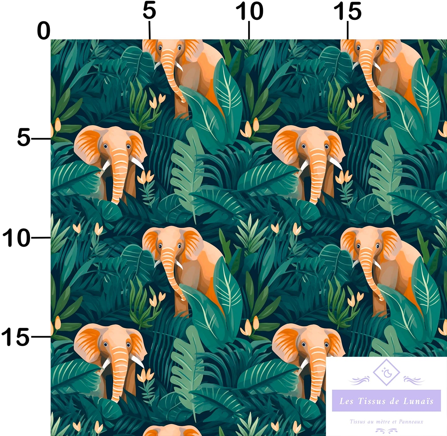Tissu au mètre 38 éléphant - Disponible en 9 matières - Vendu par multiple de 50 cm
