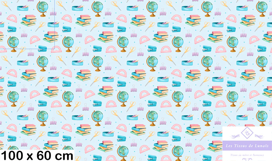 Tissu 486 école, scolaire, maîtresse, maître, ATSEM, au mètre - Disponible en 9 matières - Vendu par multiple de 50 cm