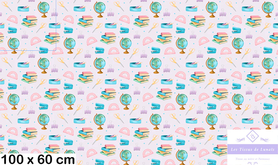 Tissu 487 école, scolaire, maîtresse, maître, ATSEM, au mètre - Disponible en 9 matières - Vendu par multiple de 50 cm