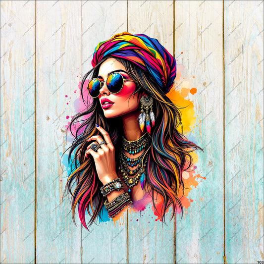 PANNEAU 103 femme boho lunettes - 9 matières - 7 dimensions - au choix - Idéal pour vos Créations Couture !