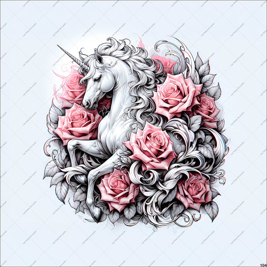 PANNEAU 104 licorne féérique fleur rose légende - 9 matières - 7 dimensions - au choix - Idéal pour vos Créations Couture !