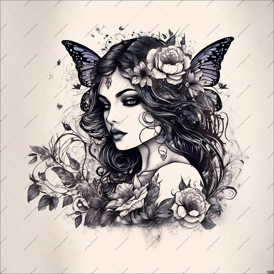 PANNEAU 108 femme mode girly noir blanc fleur insecte papillon - 9 matières - 7 dimensions - au choix - Idéal pour vos Créations Couture !