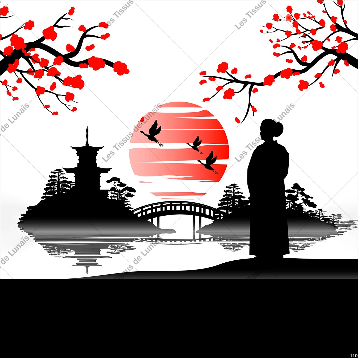 PANNEAU 110 geisha Japon Japonnais - 9 matières - 7 dimensions - au choix - Idéal pour vos Créations Couture !