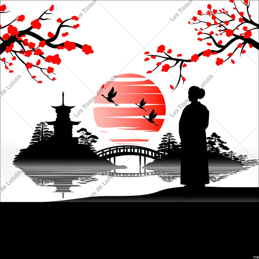 PANNEAU 110 geisha Japon Japonnais - 9 matières - 7 dimensions - au choix - Idéal pour vos Créations Couture !
