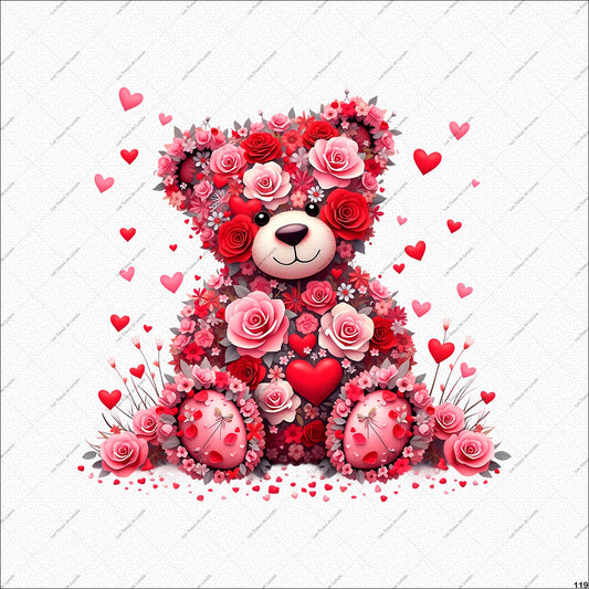 PANNEAU 119 ours rouge cœur love fleur rose - 9 matières - 7 dimensions - au choix - Idéal pour vos Créations Couture !