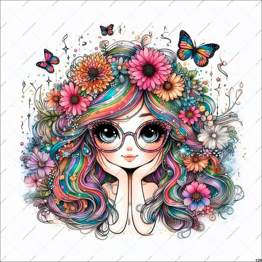 PANNEAU 129 fille Féerique, coloré, floral, enchanteur  - 9 matières - 7 dimensions - au choix - Idéal pour vos Créations Couture !