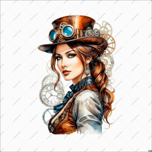 PANNEAU 133 femme Élégante, steampunk, rétro-futuriste, sophistiquée  - 9 matières - 7 dimensions - au choix - Idéal pour vos Créations Couture !