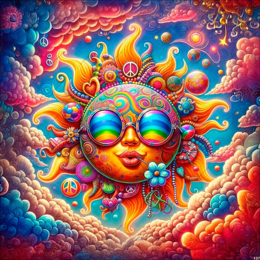 PANNEAU 137 soleil, Psychédélique, solaire, coloré, onirique - 9 matières - 7 dimensions - au choix - Idéal pour vos Créations Couture !