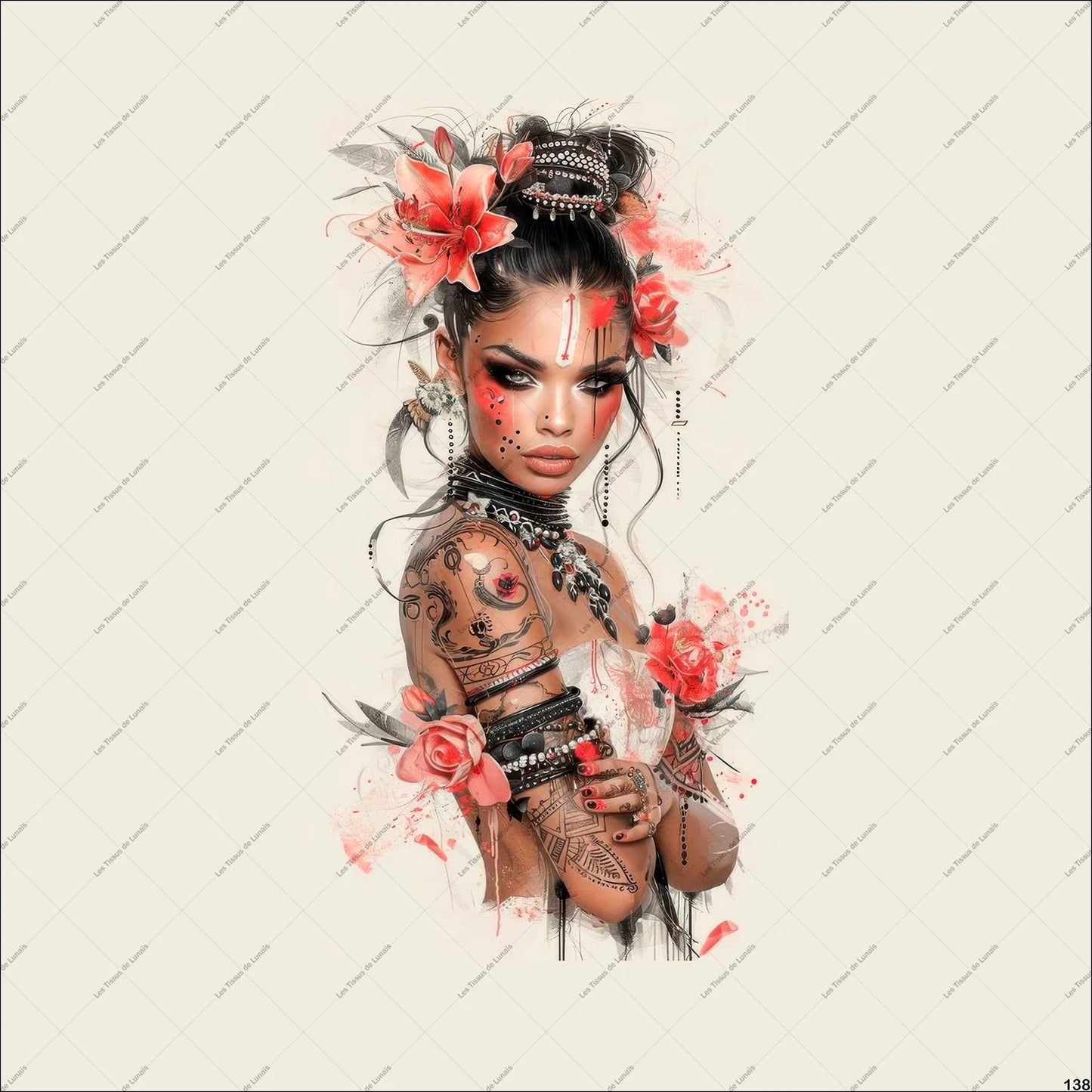 PANNEAU 138 femme Mystique, élégante, guerrière, florale  - 9 matières - 7 dimensions - au choix - Idéal pour vos Créations Couture !