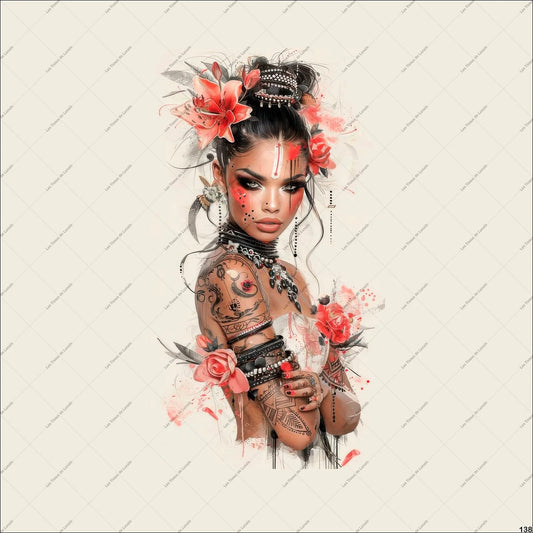 PANNEAU 138 femme Mystique, élégante, guerrière, florale  - 9 matières - 7 dimensions - au choix - Idéal pour vos Créations Couture !