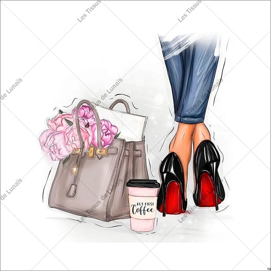 PANNEAU 13 mode femme girly sac chaussures - 9 matières - 7 dimensions - au choix - Idéal pour vos Créations Couture !
