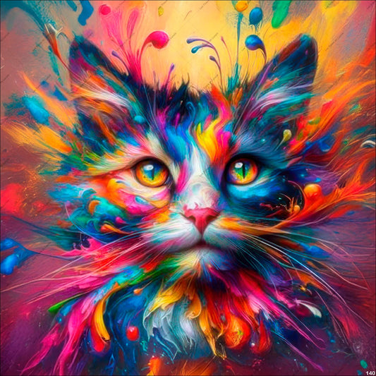 PANNEAU 140 chat animal Vibrant, artistique, félin, explosif  - 9 matières - 7 dimensions - au choix - Idéal pour vos Créations Couture !