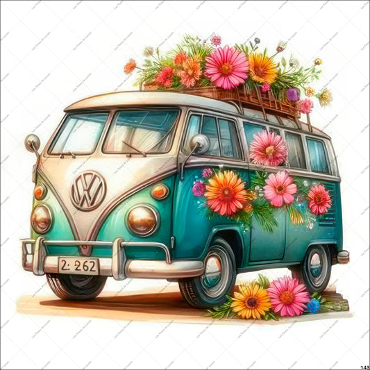 PANNEAU 143 Van, Combi, Vintage, bohème, floral, aventure  - 9 matières - 7 dimensions - au choix - Idéal pour vos Créations Couture !
