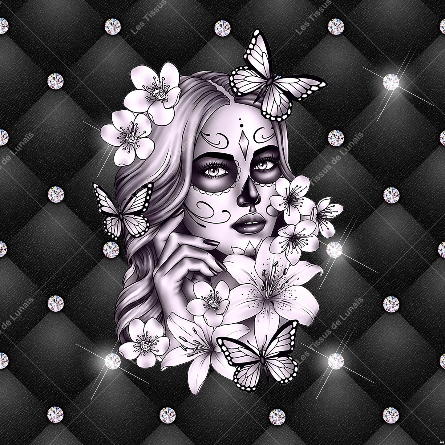 PANNEAU 169 femme visage maquillage tête de mort calavera - 9 matières - 7 dimensions - au choix - Idéal pour vos Créations Couture !
