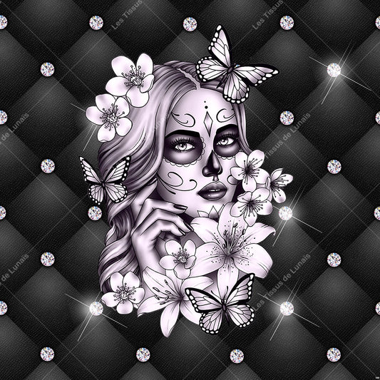 PANNEAU 169 femme visage maquillage tête de mort calavera - 9 matières - 7 dimensions - au choix - Idéal pour vos Créations Couture !