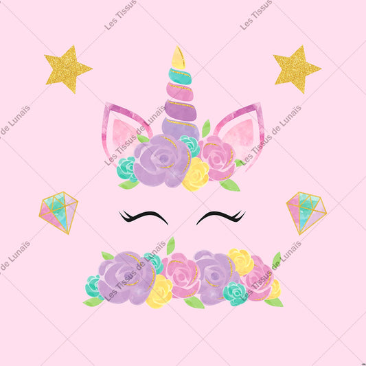PANNEAU 176  enfant licorne fille- 9 matières - 7 dimensions - au choix - Idéal pour vos Créations Couture !