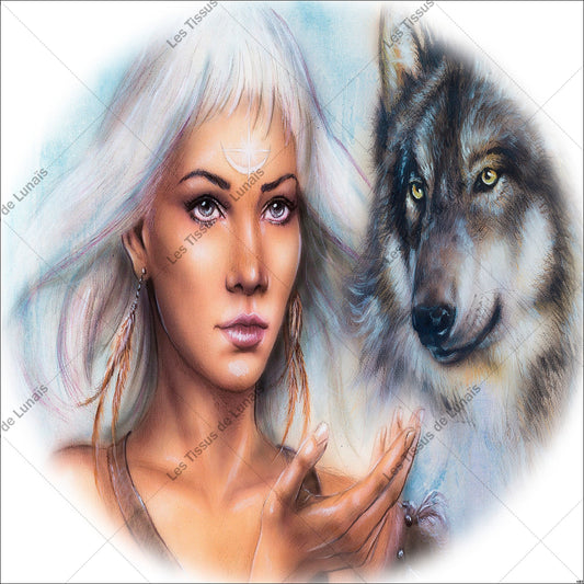 PANNEAU 197 femme animal loup visage - 9 matières - 7 dimensions - au choix - Idéal pour vos Créations Couture !
