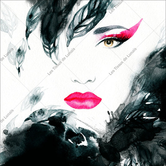 PANNEAU 204 femme mode girly visage - 9 matières - 7 dimensions - au choix - Idéal pour vos Créations Couture !