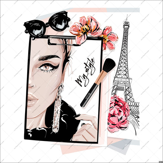 PANNEAU 206 femme, maquillage, Élégant, parisien, chic, mode  - 9 matières - 7 dimensions - au choix - Idéal pour vos Créations Couture !
