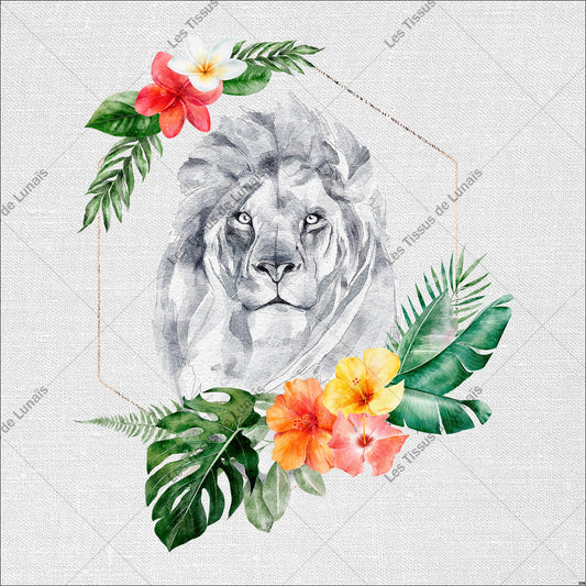 PANNEAU 209 animal lion fleur savane - 9 matières - 7 dimensions - au choix - Idéal pour vos Créations Couture !
