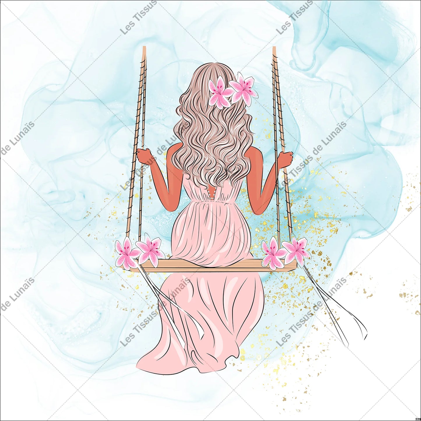 PANNEAU 229 femme mode girly fleur balançoir - 9 matières - 7 dimensions - au choix - Idéal pour vos Créations Couture !