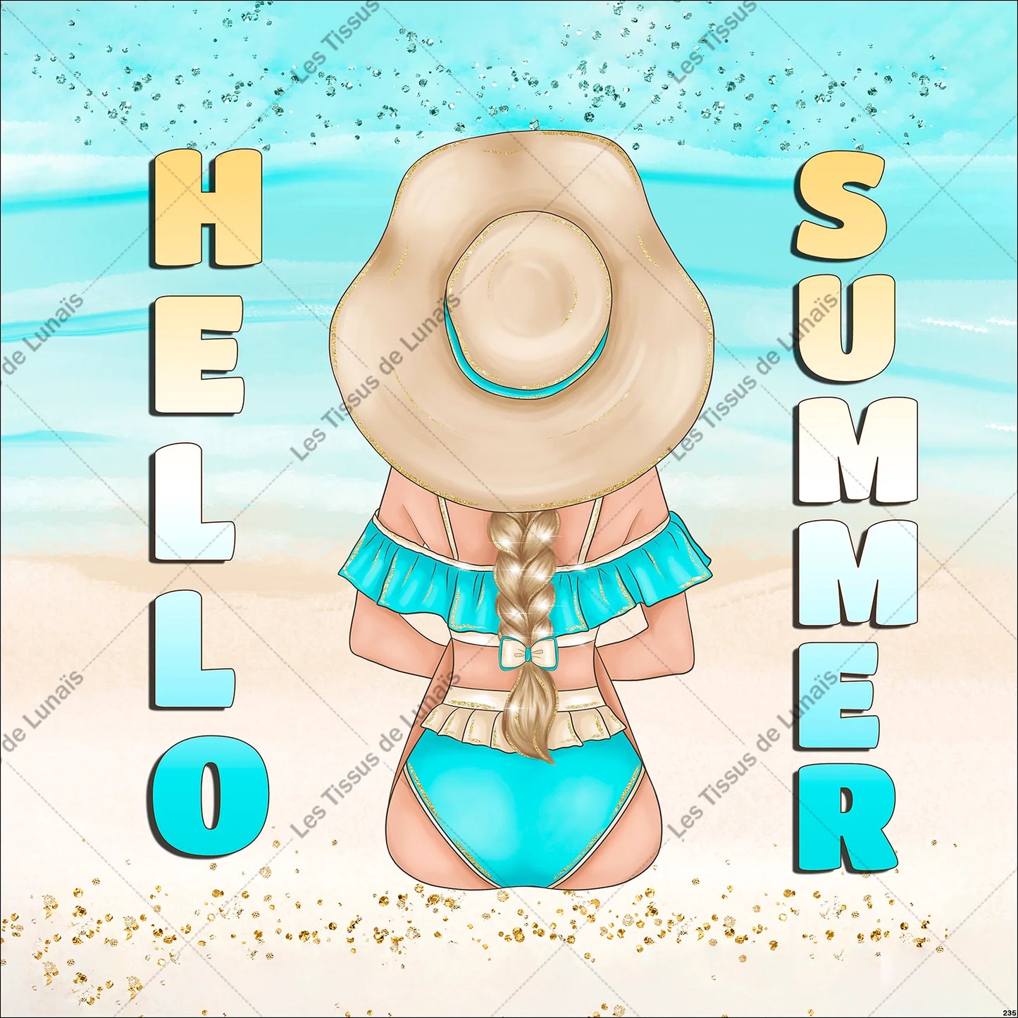 PANNEAU 235 femme mode girly été plage mer sable - 9 matières - 7 dimensions - au choix - Idéal pour vos Créations Couture !