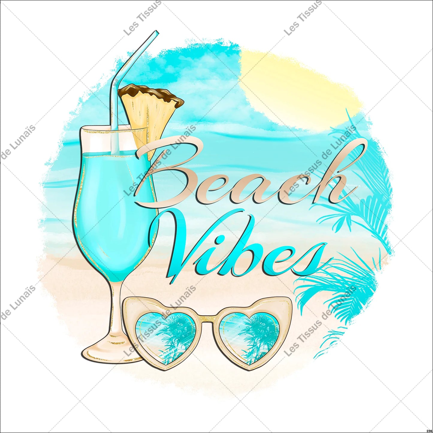 PANNEAU 236 mer verre plage été lunettes - 9 matières - 7 dimensions - au choix - Idéal pour vos Créations Couture !