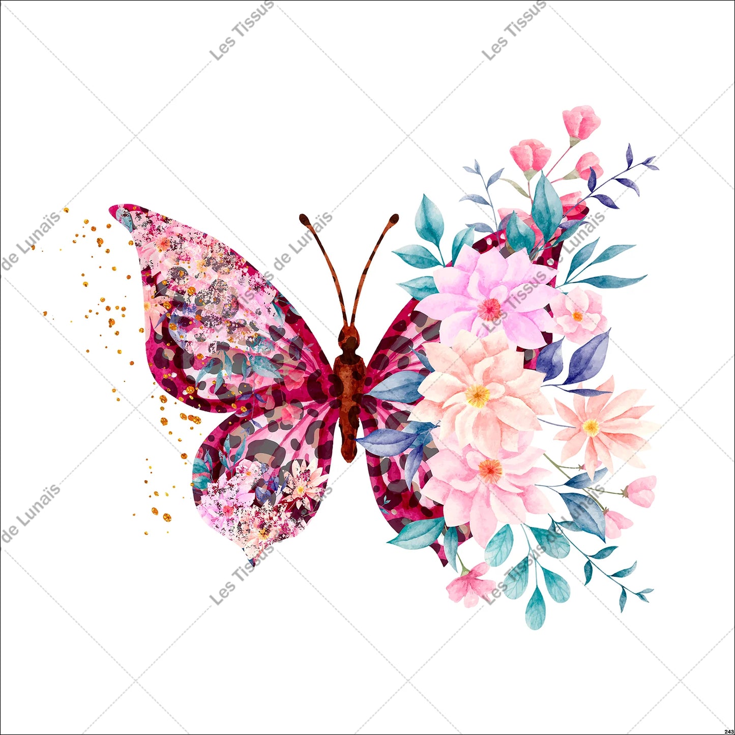 PANNEAU 243 papillon insecte fleur - 9 matières - 7 dimensions - au choix - Idéal pour vos Créations Couture !