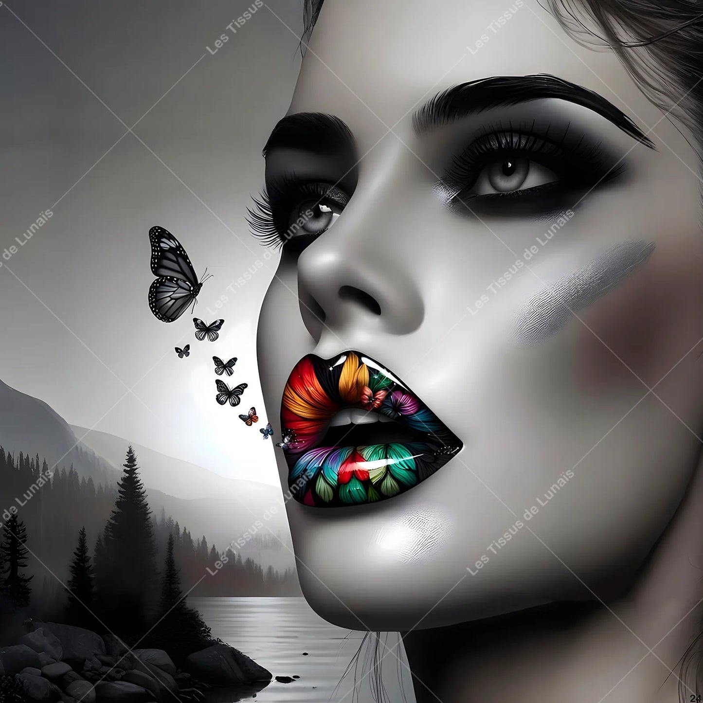 PANNEAU 24 femme bouche papillon insecte - 9 matières - 7 dimensions - au choix - Idéal pour vos Créations Couture !