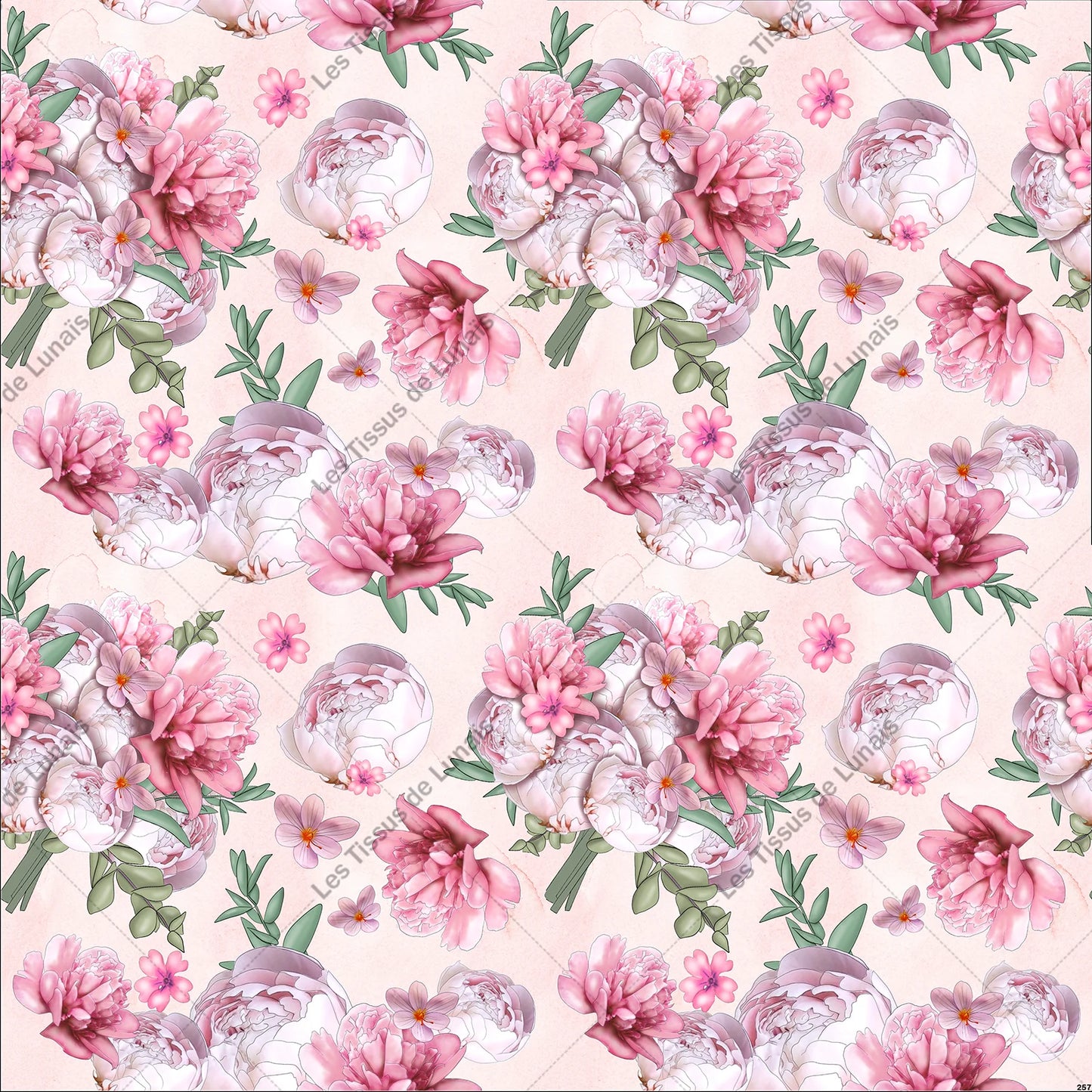 PANNEAU 257 fleur pivoine - 9 matières - 7 dimensions - au choix - Idéal pour vos Créations Couture !