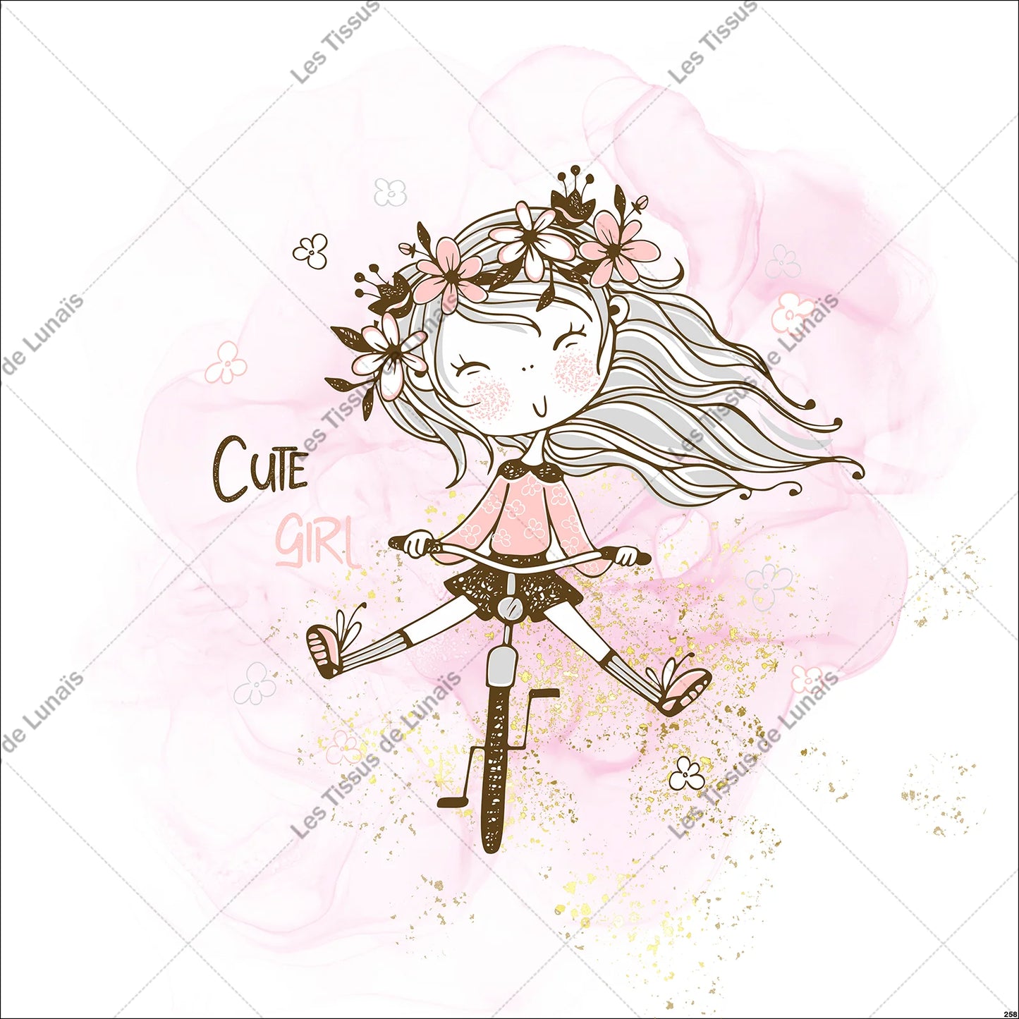 PANNEAU 258 petite fille vélo bonheur - 9 matières - 7 dimensions - au choix - Idéal pour vos Créations Couture !