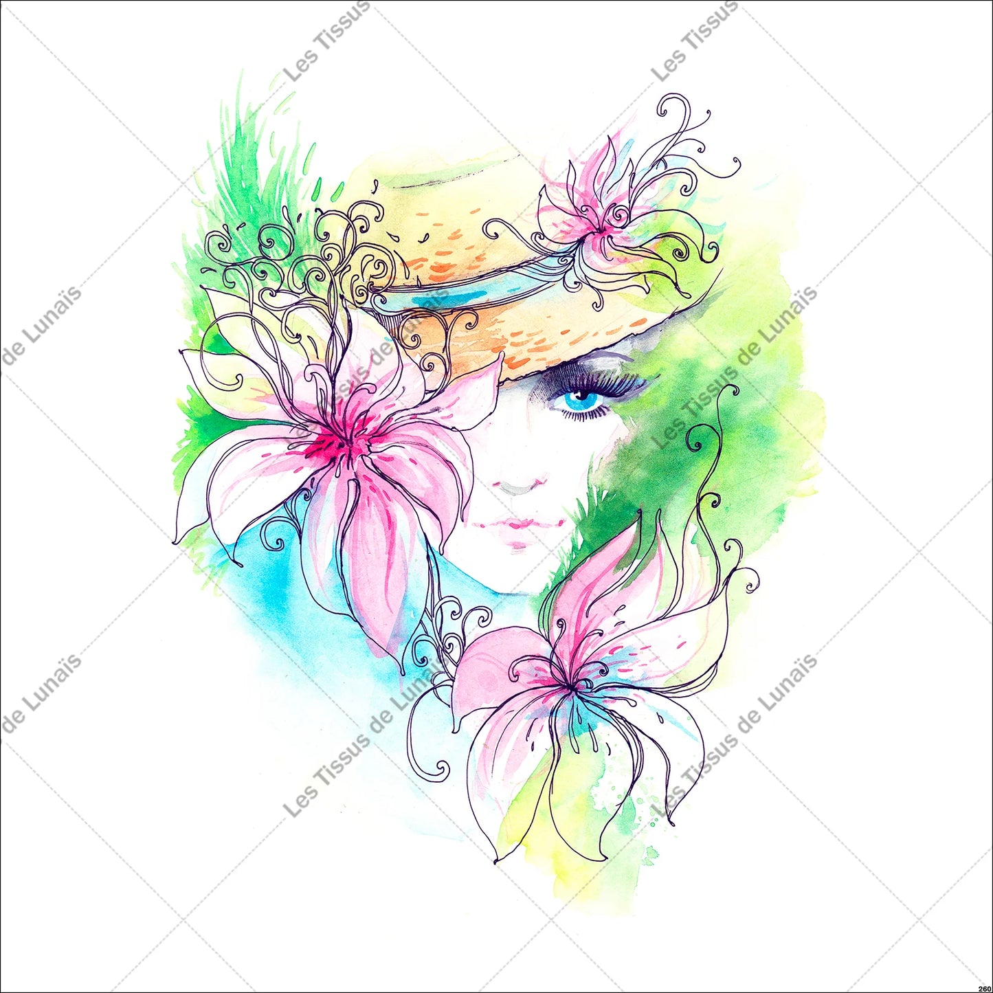 PANNEAU 260 femme mode girly fleur - 9 matières - 7 dimensions - au choix - Idéal pour vos Créations Couture !