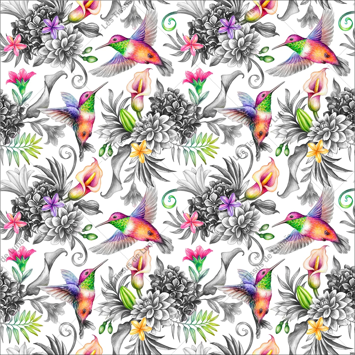 PANNEAU 263 oiseau colibri fleur - 9 matières - 7 dimensions - au choix - Idéal pour vos Créations Couture !